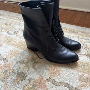 Stuart Weitzman Black Lace-Up Leather Boots
